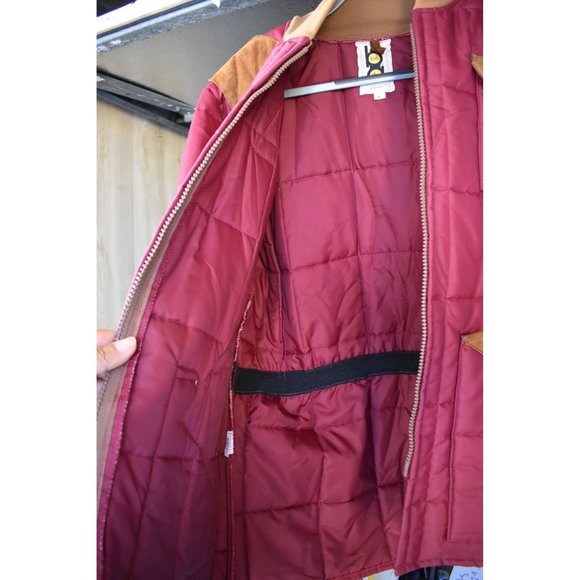 Vintage Men's Bob Allen Burgundy Puffer Hunting Jacket Suede Patches L - Picture 6 of 10